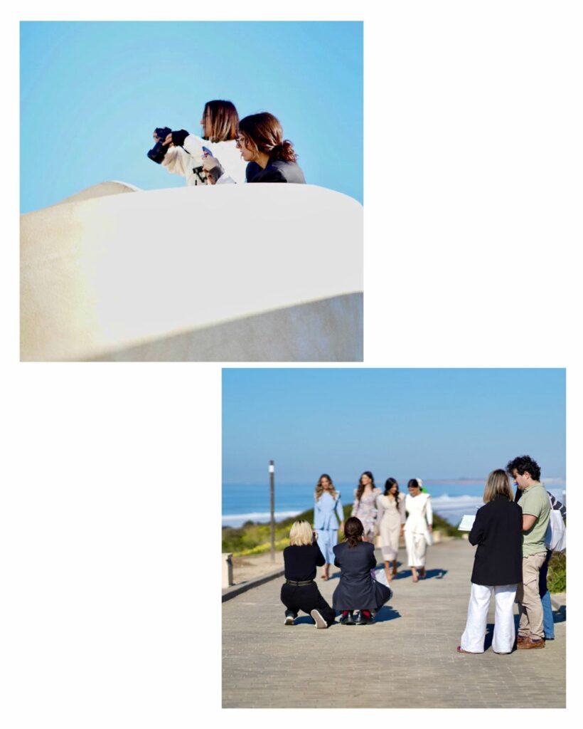 Equipo de Mariquita Trasquilá, trabajando en la colección de vestidos de fiesta en el Cuartel del Mar, en Chiclana de La Frontera.