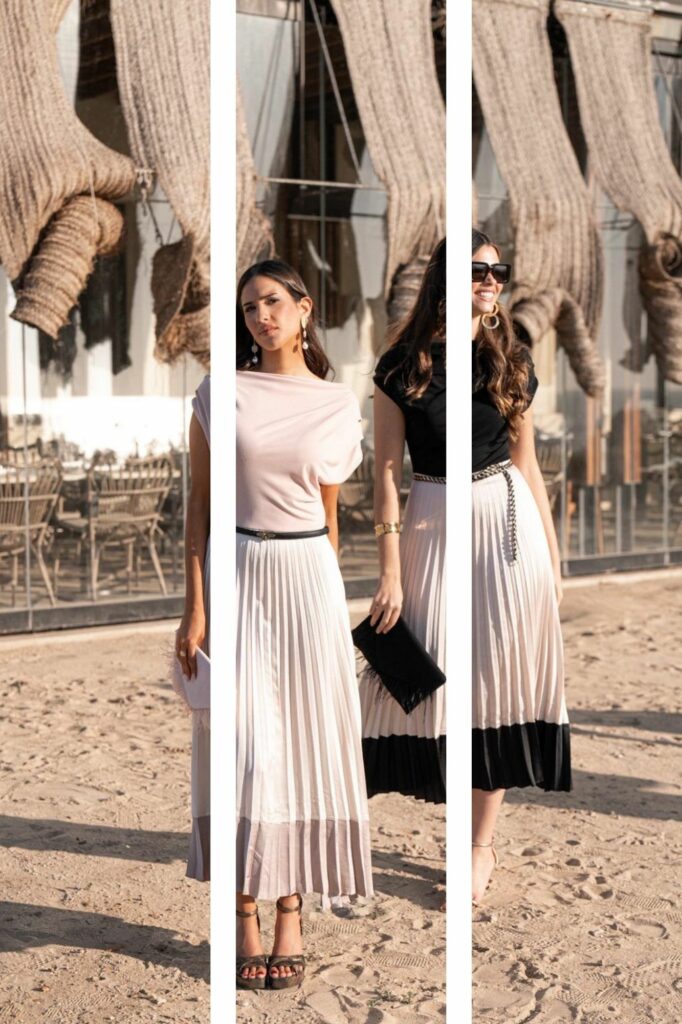 Look: Vestido plisado bicolor